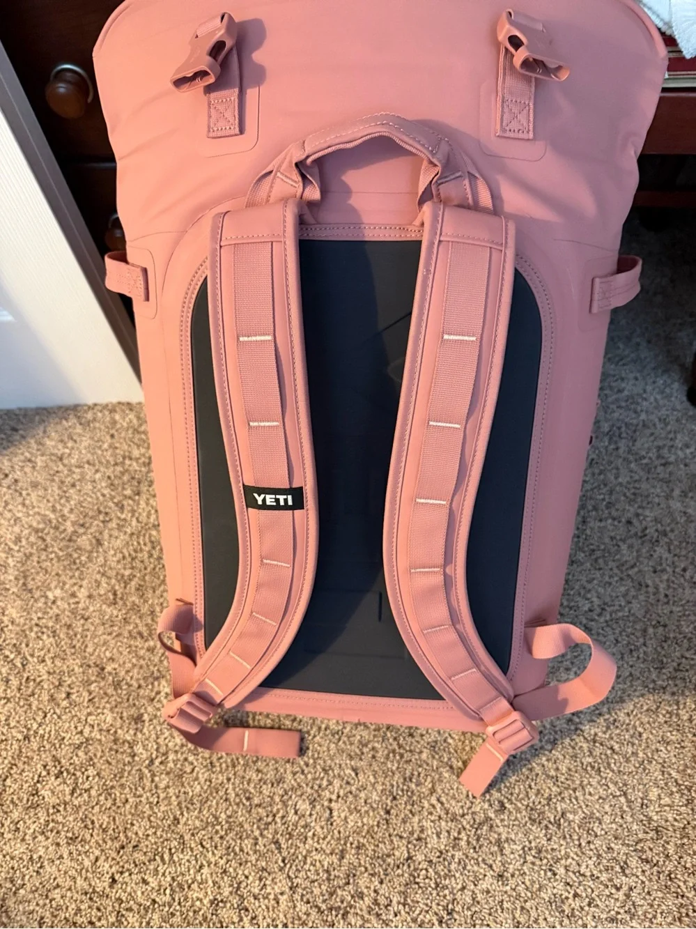 Yeti Roll-Top Backpack in Dusty Pink with White Logo